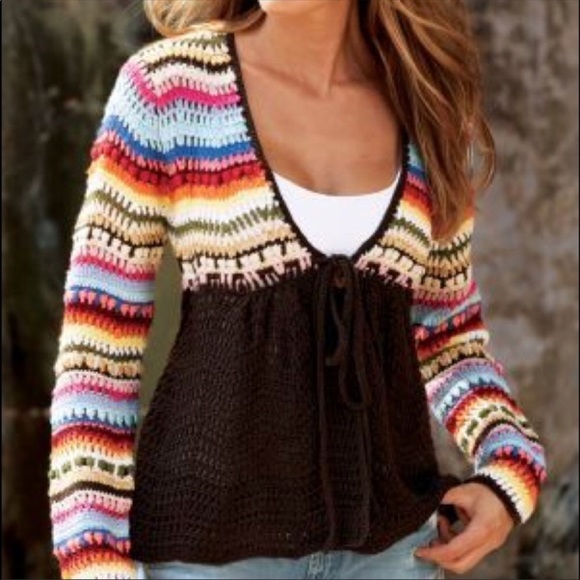 Boston Proper Sweaters - Boston Proper boho rainbow crochet cardigan